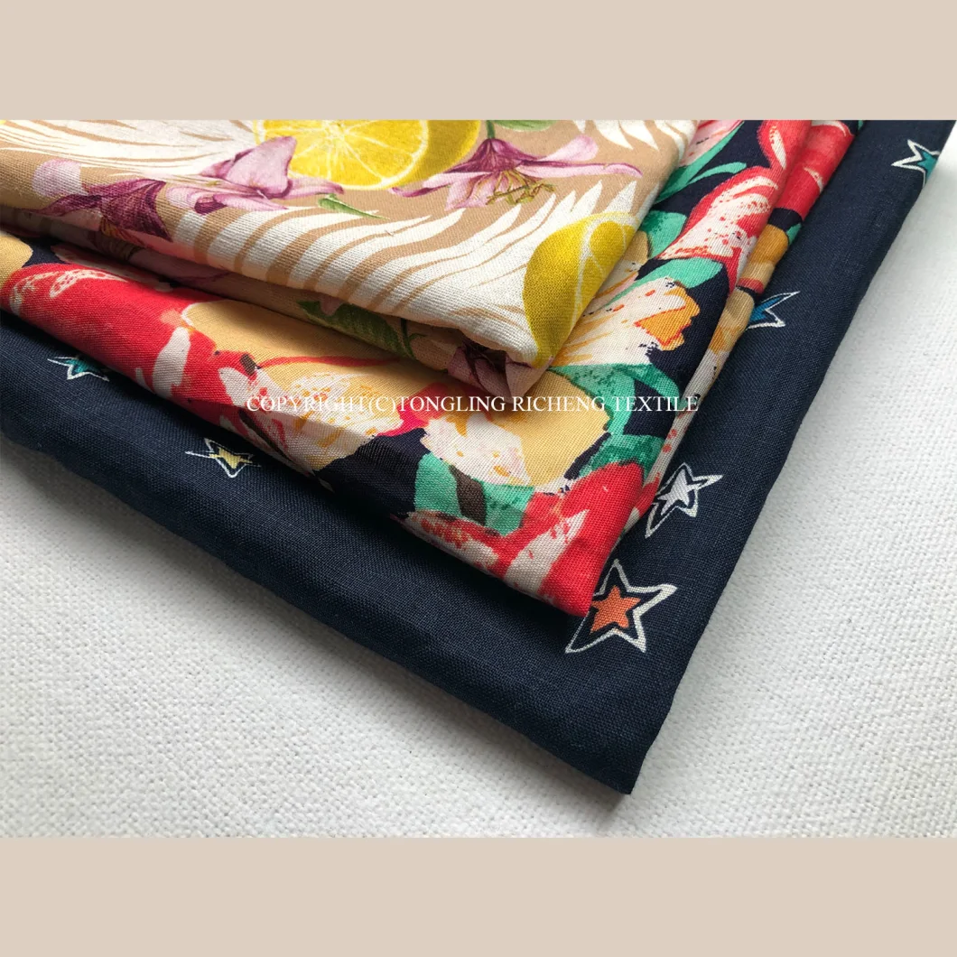 Manufacturer Customized Home Textile Digital Print Linen Viscose Fabric for Garment Household